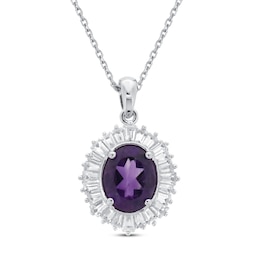 Amethyst & Lab-Created White Sapphire Necklace Sterling Silver 18&quot;