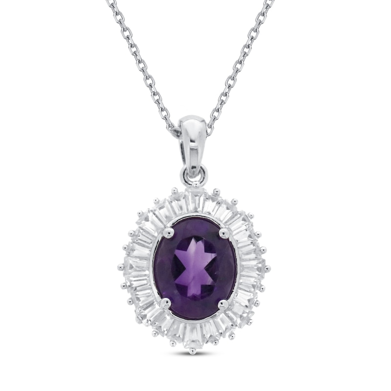 Main Image 1 of Amethyst & Lab-Created White Sapphire Necklace Sterling Silver 18&quot;