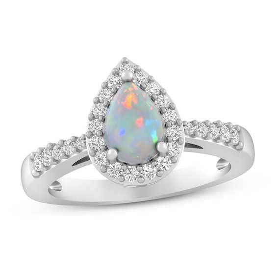 Lab-Created Opal & White Sapphire Ring Sterling Silver