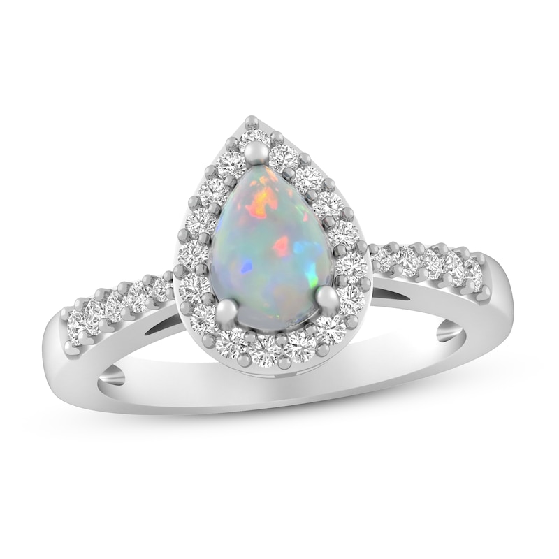 Lab-Created Opal & White Lab-Created Sapphire Ring Sterling Silver