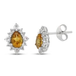 Citrine & White Lab-Created Sapphire Earrings Sterling Silver