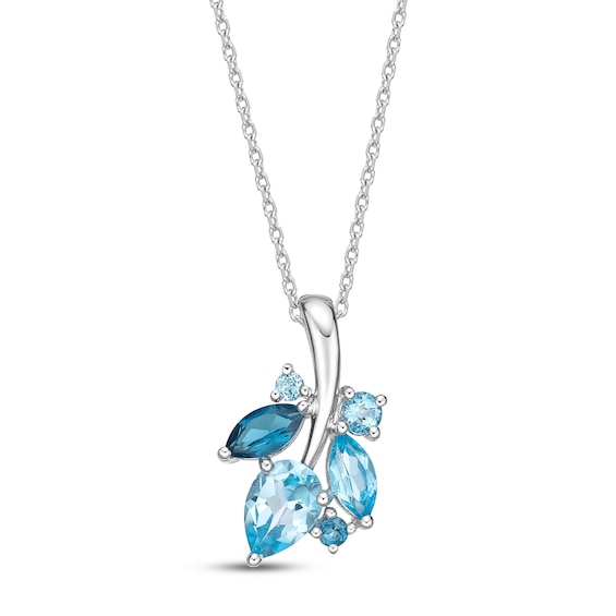 Blue Topaz Floral Necklace in Sterling Silver