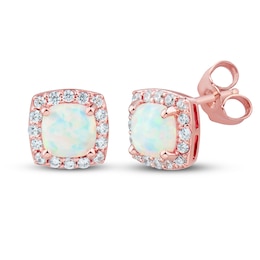 Lab-Created Opal & Lab-Created White Sapphire Earrings 10K Rose Gold