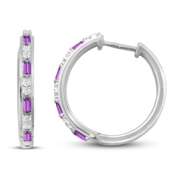 Amethyst & White Lab-Created Sapphire Hoop Earrings Sterling Silver