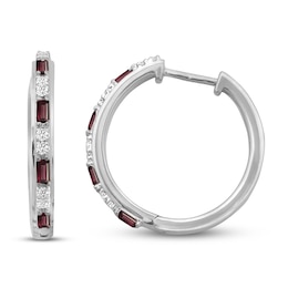 Garnet & White Lab-Created Sapphire Hoop Earrings Sterling Silver