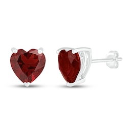 Garnet Heart Stud Earrings Sterling Silver