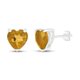 Citrine Heart Stud Earrings Sterling Silver