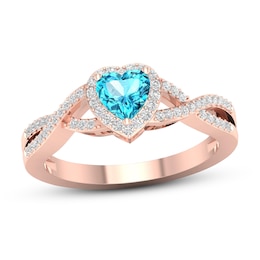 Swiss Blue Topaz Heart Ring 1/6 ct tw Diamonds 10K Rose Gold