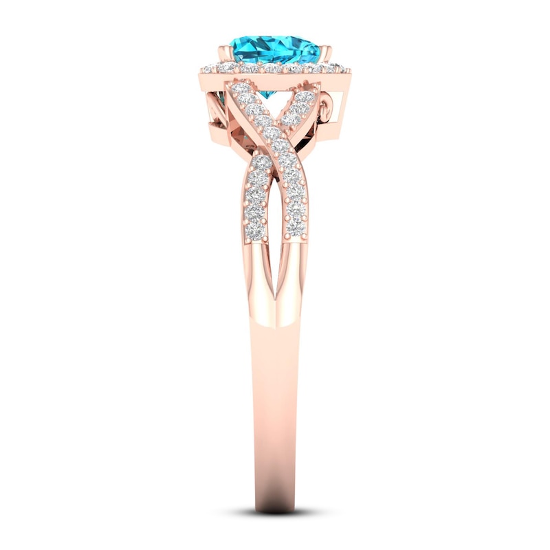 Swiss Blue Topaz Heart Ring 1/6 ct tw Diamonds 10K Rose Gold