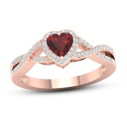 Garnet Heart Ring 1/6 ct tw Diamonds 10K Rose Gold