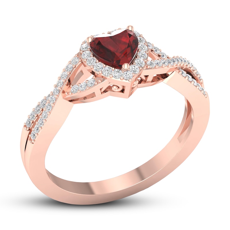 Garnet Heart Ring 1/6 ct tw Diamonds 10K Rose Gold