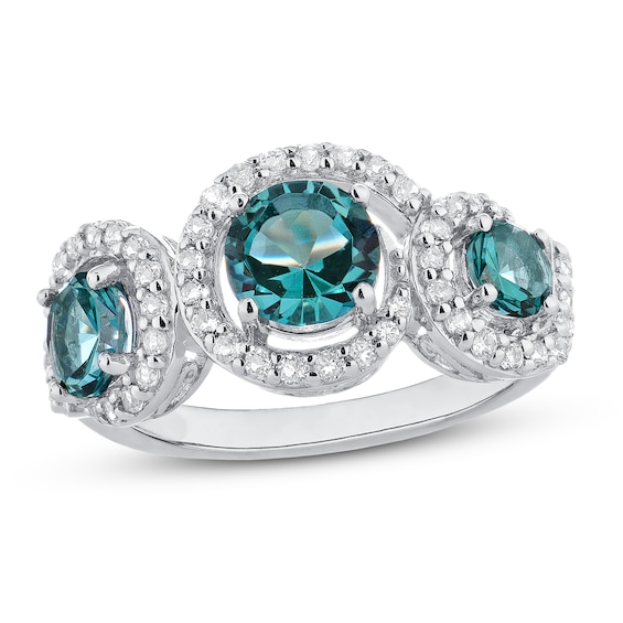 Oceanic Blue Topaz & White Topaz 3-Stone Ring Sterling Silver