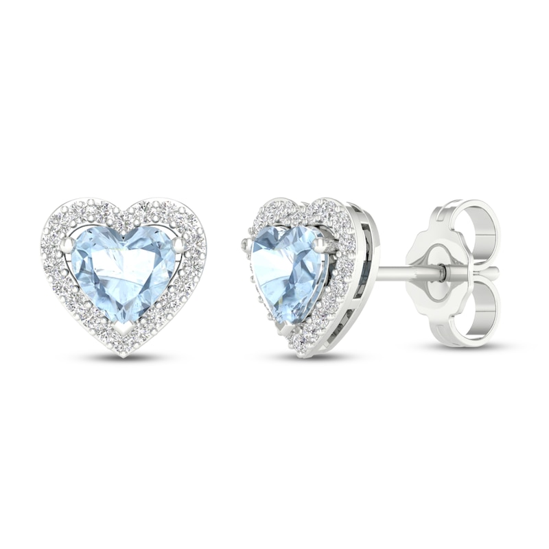 Aquamarine Heart Earrings 1/8 ct tw Diamonds 10K White Gold