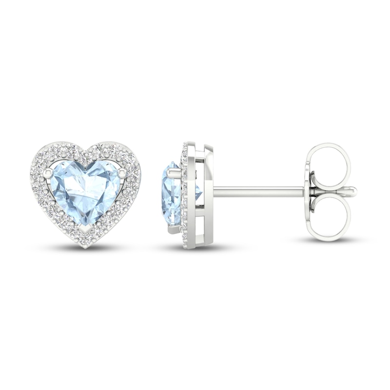 Aquamarine Heart Earrings 1/8 ct tw Diamonds 10K White Gold