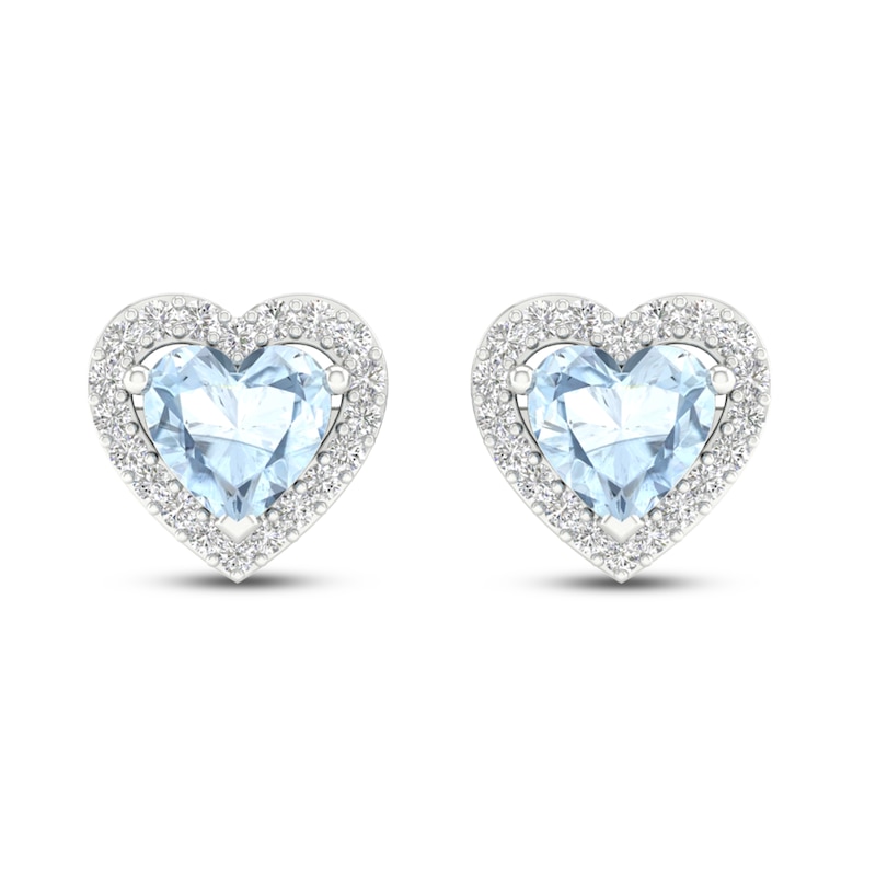 Aquamarine Heart Earrings 1/8 ct tw Diamonds 10K White Gold