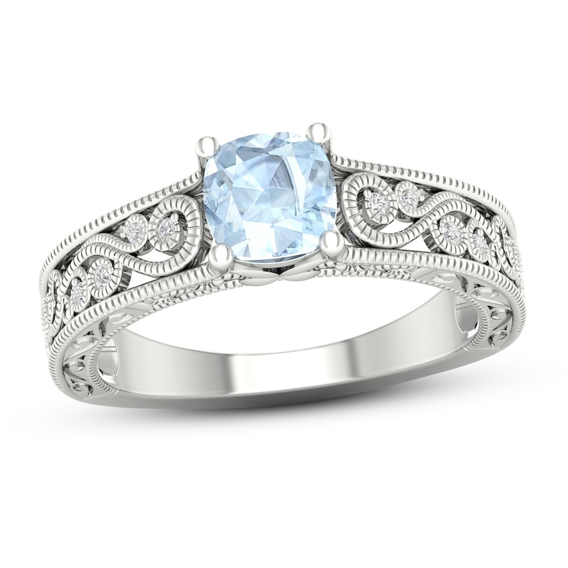 Aquamarine & White Lab-Created Sapphire Ring Sterling Silver