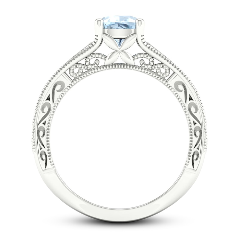 Aquamarine & White Lab-Created Sapphire Ring Sterling Silver