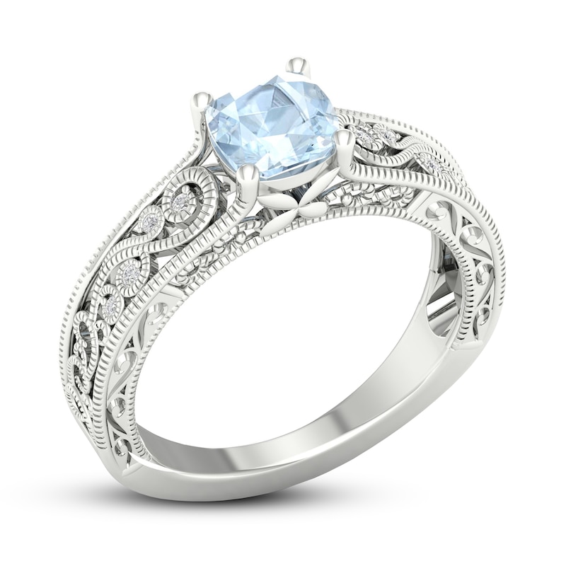 Aquamarine & White Lab-Created Sapphire Ring Sterling Silver