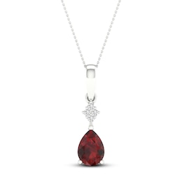 Garnet Necklace Diamond Accent 10K White Gold 18&quot;