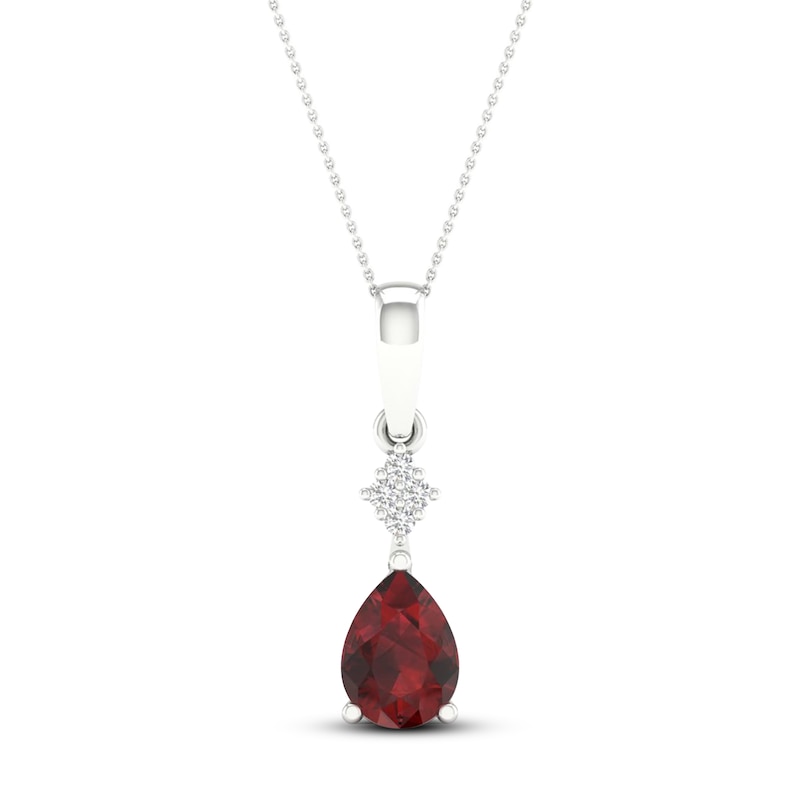 Garnet Necklace Diamond Accent 10K White Gold 18"