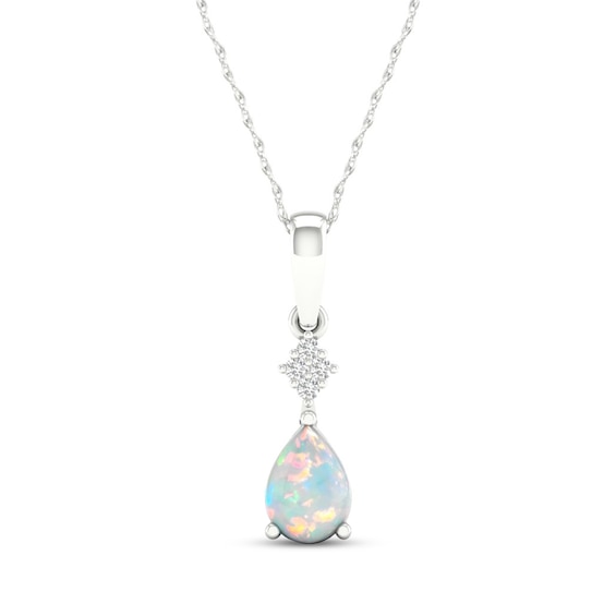 Opal Necklace Diamond Accent 10K White Gold 18"