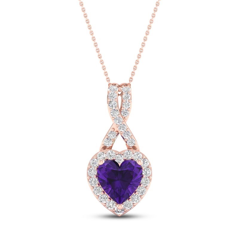 Main Image 1 of Amethyst Heart Necklace 1/10 ct tw Diamonds 10K Rose Gold 18&quot;