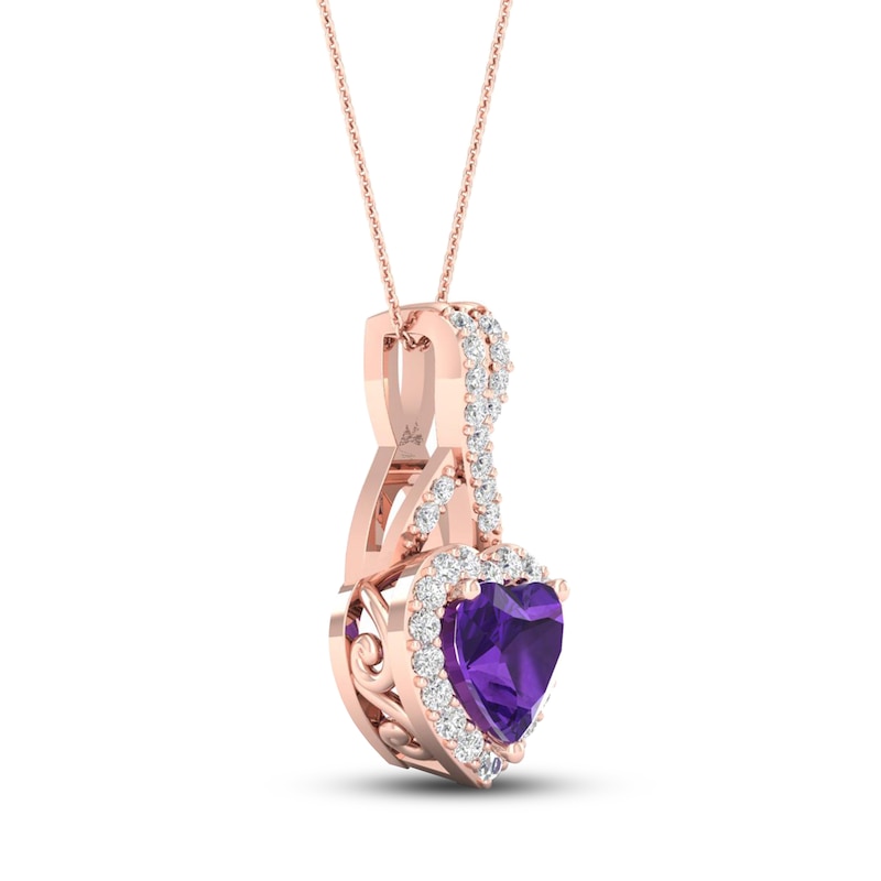 Main Image 2 of Amethyst Heart Necklace 1/10 ct tw Diamonds 10K Rose Gold 18&quot;