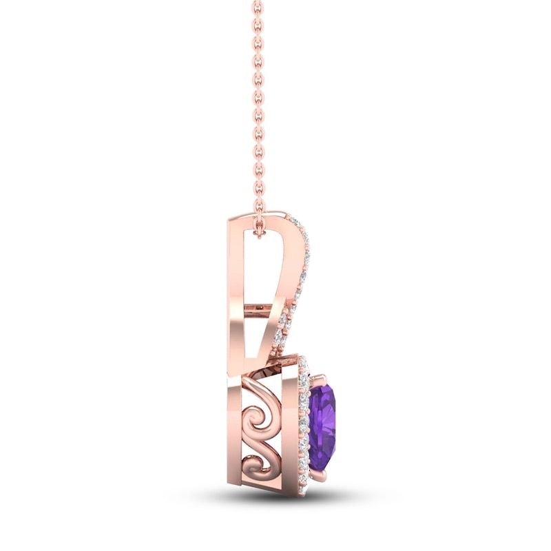 Main Image 3 of Amethyst Heart Necklace 1/10 ct tw Diamonds 10K Rose Gold 18&quot;