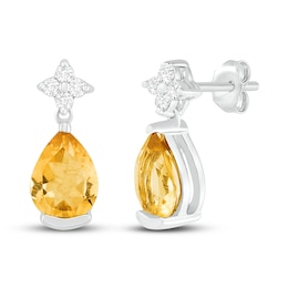 Citrine & White Lab-Created Sapphire Earrings Sterling Silver