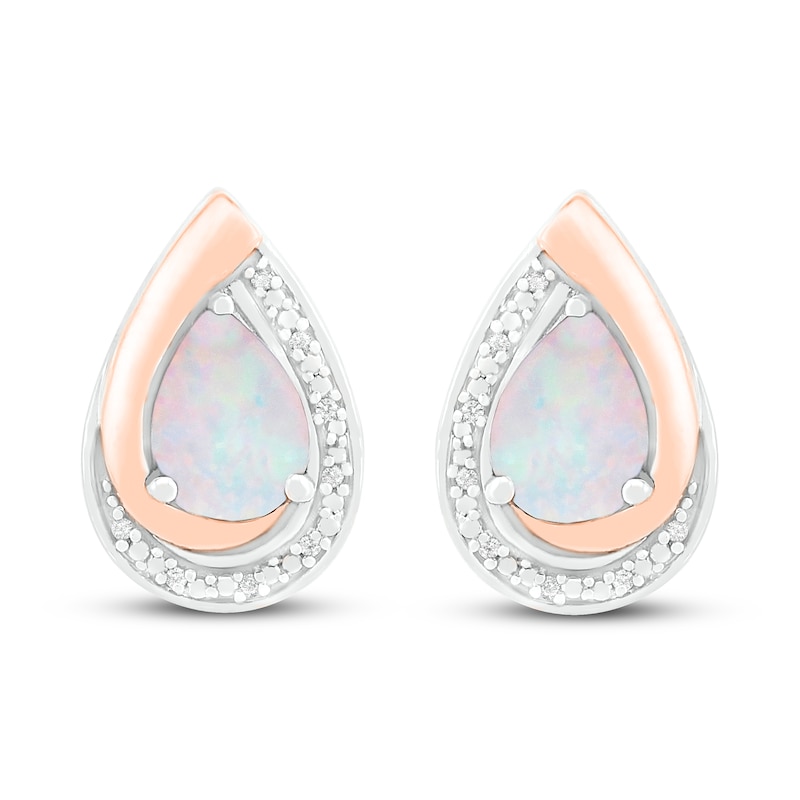 Main Image 3 of Lab-Created Opal & Diamond Earrings Sterling Silver & 10K Rose Gold