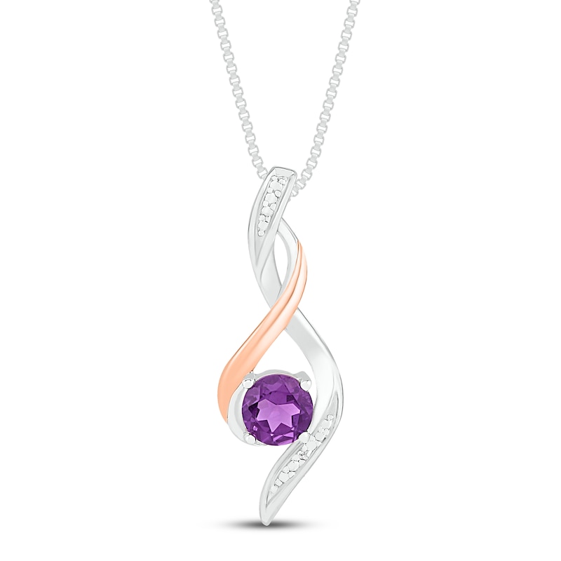 Main Image 1 of Amethyst & Diamond Necklace Sterling Silver/10K Rose Gold 18&quot;