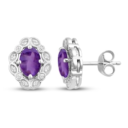 Amethyst & White Topaz Earrings Sterling Silver