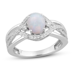 Lab-Created Opal & White Lab-Created Sapphire Ring Sterling Silver