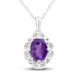 Amethyst & White Topaz Necklace Sterling Silver 18&quot;