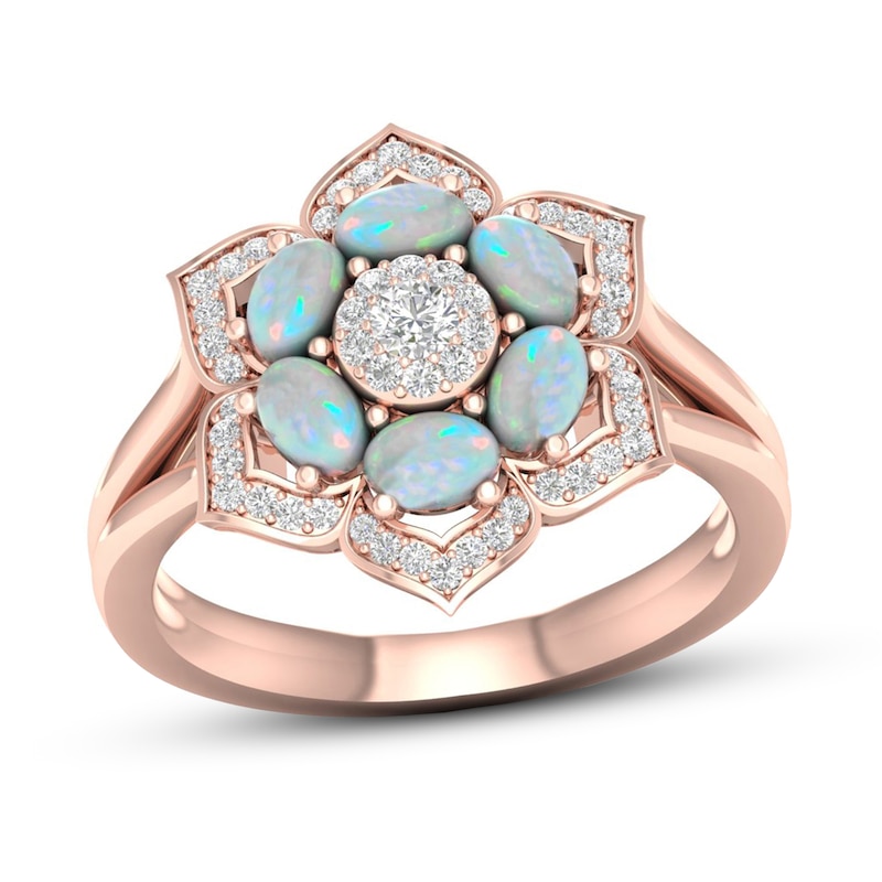 Lab-Created Opal & White Lab-Created Sapphire Ring 10K Rose Gold