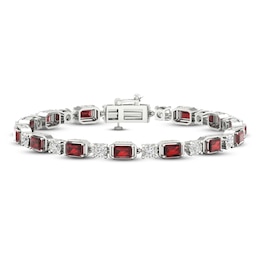 Garnet & Diamond Bracelet 1/20 ct tw Sterling Silver 7.25&quot;