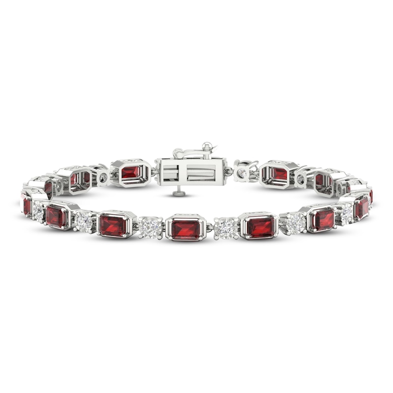 Main Image 1 of Garnet & Diamond Bracelet 1/20 ct tw Sterling Silver 7.25&quot;