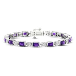 Amethyst & Diamond Bracelet 1/20 ct tw Sterling Silver 7.25&quot;