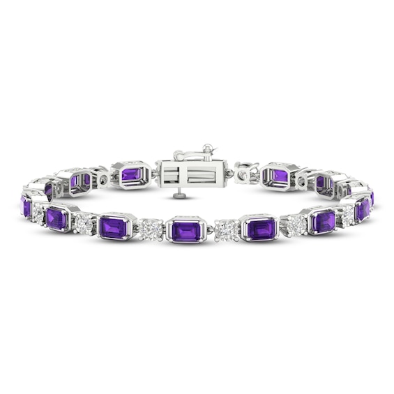 Amethyst & Diamond Bracelet 1/20 ct tw Sterling Silver 7.25"