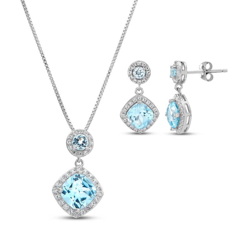 Main Image 1 of Sky Blue Topaz & White Lab-Created Sapphire Boxed Set Sterling Silver