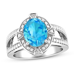 Blue Topaz & Diamond Ring Sterling Silver