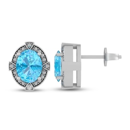 Swiss Blue Topaz & Diamond Earrings Sterling Silver