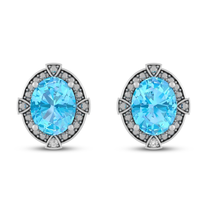 Main Image 2 of Swiss Blue Topaz & Diamond Earrings Sterling Silver