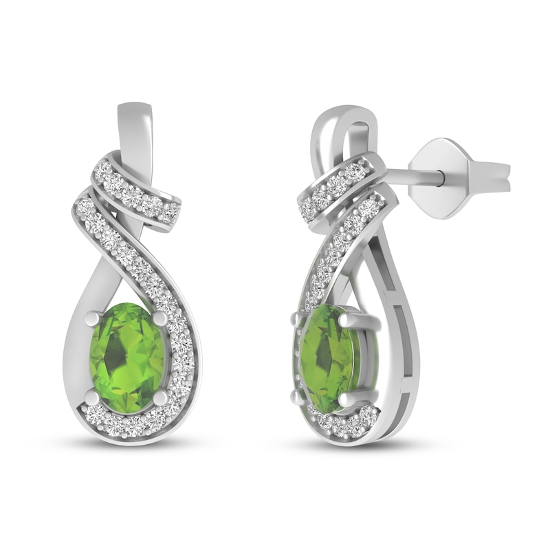 Main Image 1 of Peridot & Created White Sapphire Earrings Sterling Silver