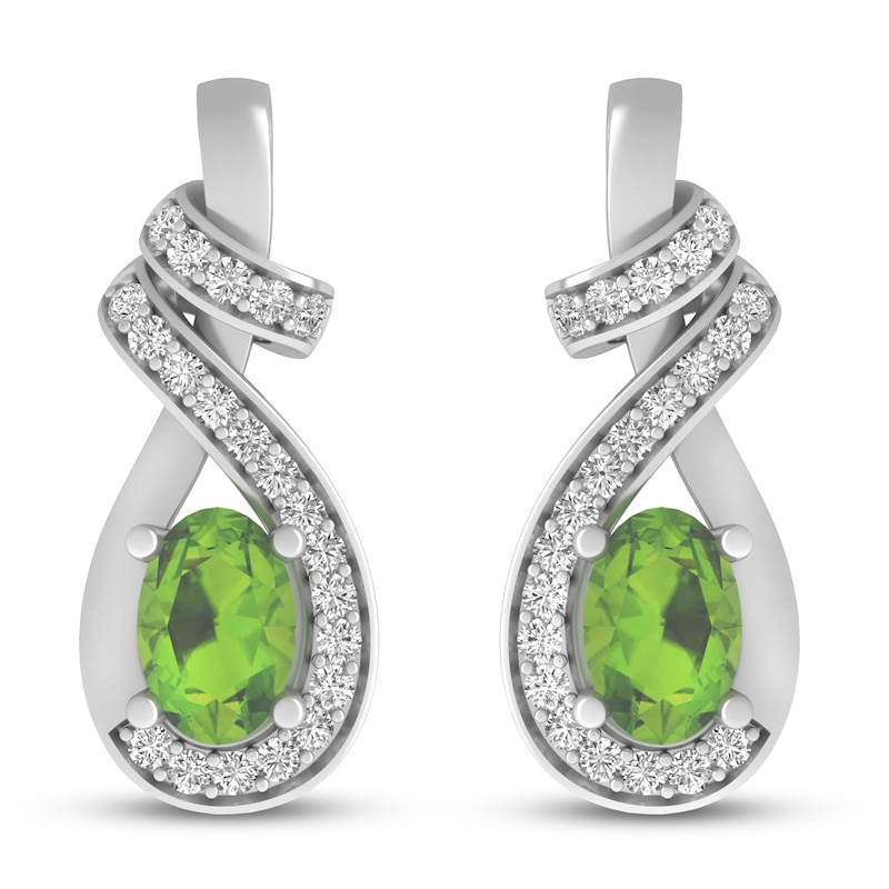 Main Image 2 of Peridot & Created White Sapphire Earrings Sterling Silver