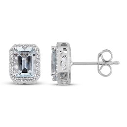 Aquamarine & White Topaz Earrings Sterling Silver