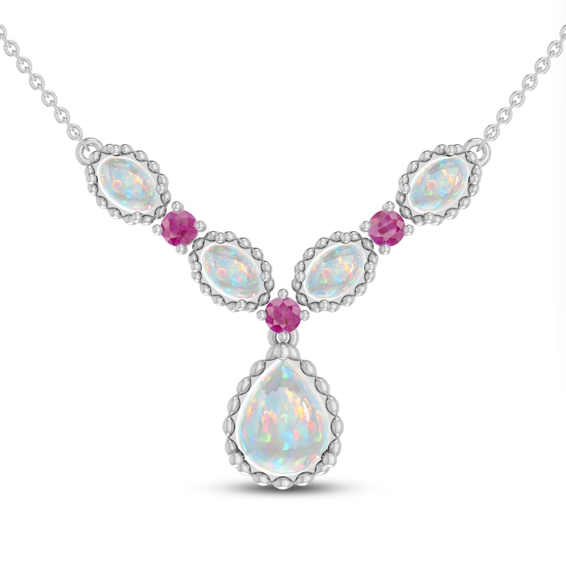 Main Image 1 of Lab-Created Opal & Pink Lab-Created Sapphire Necklace Sterling Silver 18&quot;