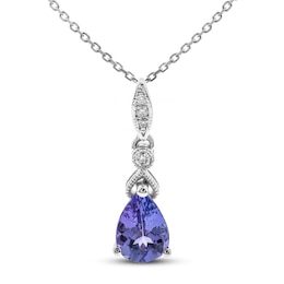 Tanzanite & Diamond Necklace Sterling Silver 18&quot;