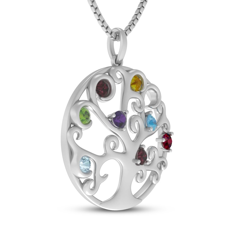 Multi-Stone Tree of Life Necklace Sterling Silver 18"