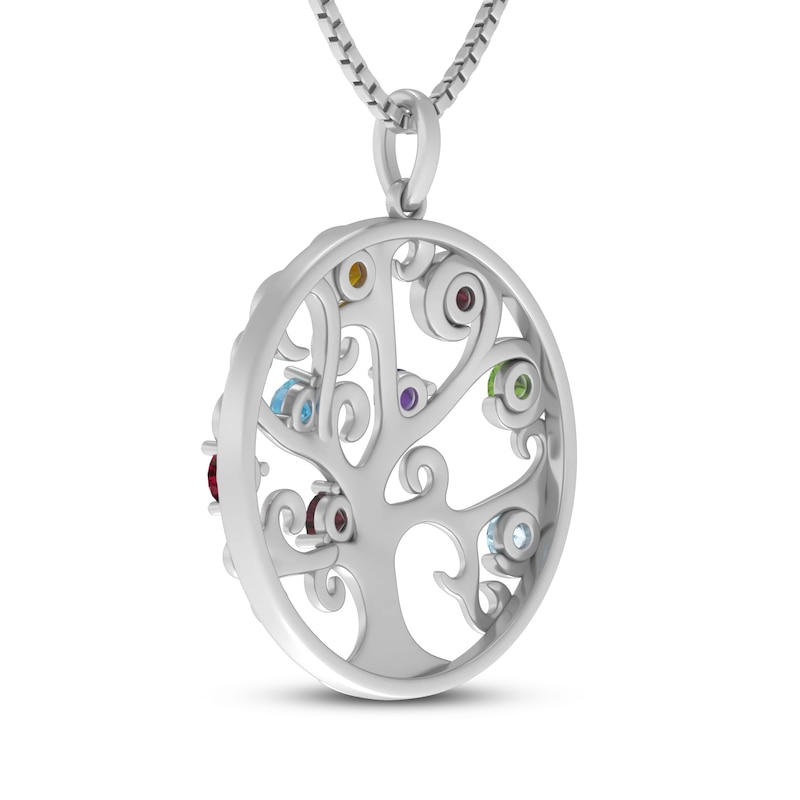 Multi-Stone Tree of Life Necklace Sterling Silver 18"